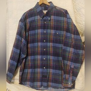 Cotton Reel Shirt Long Sleeve Button Front Blue Multicolor Plaid Mens SZ Large